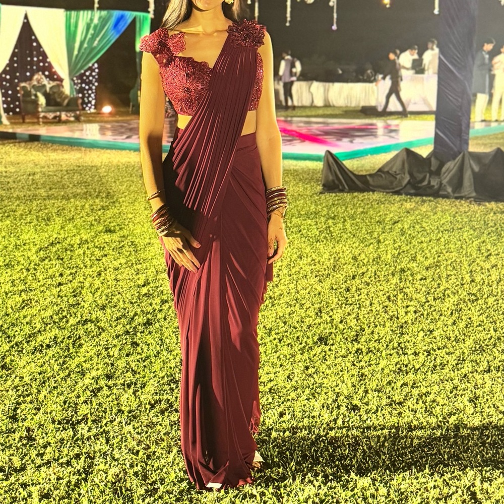 Beautiful Maroon Saree Set - Indian wedding guest